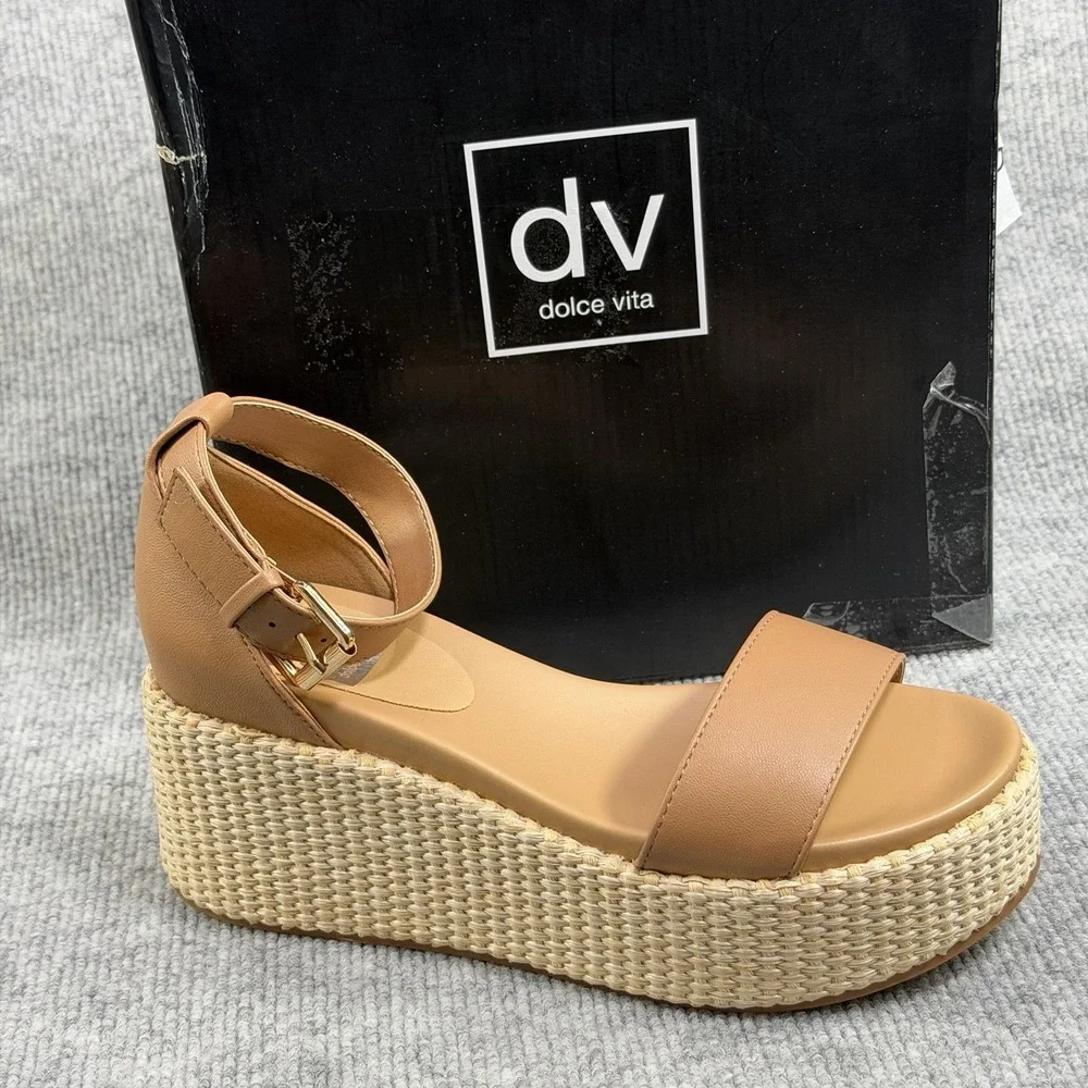 Dolce Vita Size-6.5 Women's Alumina Espadrille Sandals Wedge Brown